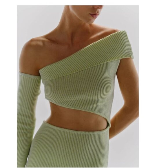 New Baobab Botanico One sleeve Asymmetrical cutouts Midi Dress Mantis Green Sz L - Picture 2 of 9
